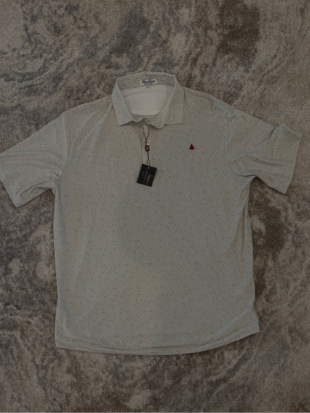Men's Light Gray Micro-Dot Polo with Red Chest Accent